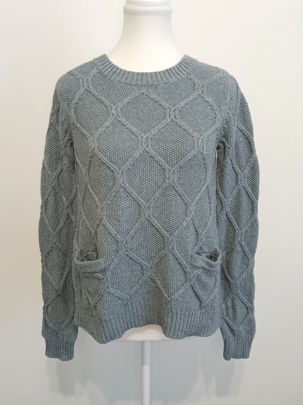 Margaret O'Leary Diamond Cable Knit Crewneck Pullover Sweater Size Medium